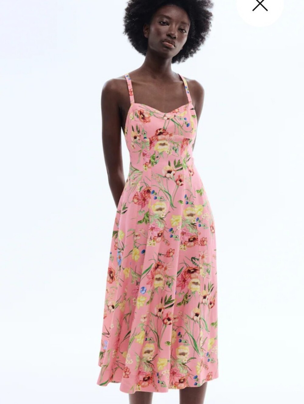 H&M Linen Peach Floral Midi Sundress Large